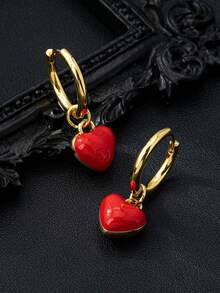两对双面心形耳环，适合女性日常约会、度假、婚礼、各种节日、毕业典礼、学生礼物、返校礼物、教师礼物等场合佩戴，不含包装盒。 - 紅色 - 查看 1
