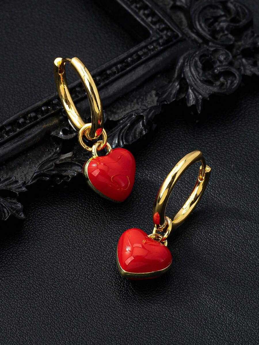 两对双面心形耳环，适合女性日常约会、度假、婚礼、各种节日、毕业典礼、学生礼物、返校礼物、教师礼物等场合佩戴，不含包装盒。 - 紅色 - 查看 1