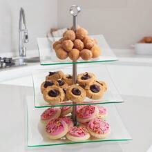 New Chef Buddy Home Dess Three Tier Square Glass Buffet And Dessert Stand 1 Pack Clear - Clear - View 4