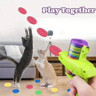 100 piezas Disco Bala + Lanzador Juguete Interactivo para Gatos (Varios Estilos de Lanzador Disponibles) - Lanzador de Juguete Manual para Mascotas, Sin Batería Requerida, Plástico, Diversión Interactiva / Ejercicio Específico, Colorido, Juego de Fiesta / Elemento Esencial de Entretenimiento / Opción de Regalo Principal para Mascotas