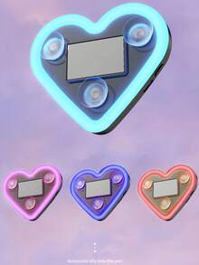 1 pieza Luz de neón LED con forma de corazón alimentada por energía solar, lámpara de ambiente con forma de corazón, luz ambiente LED inalámbrica incorporada, adecuada para tu coche - Multicolor - Ver 6