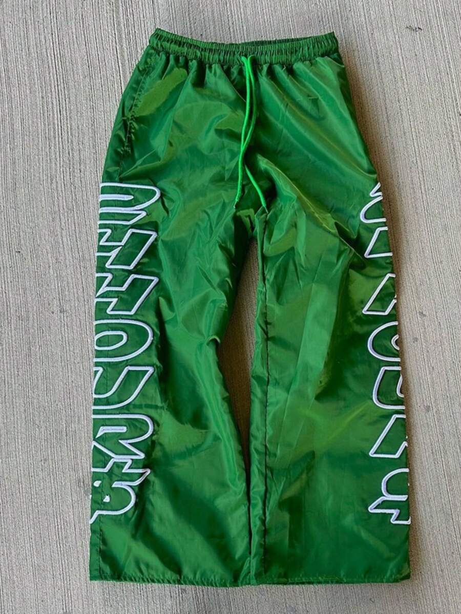 Pantalones rectos casuales deportivos con estampado para hombres - Verde - Ver 1
