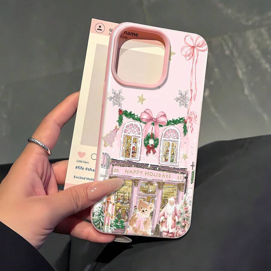 Estuche para teléfono con diseño de oso navideño Compatible con estuches para teléfonos 17 16 Pro Max 15 Pro Max 13 y 12 Hecho de material TPU a prueba de caídas, resistente al desgaste y cómodo de sostener Un gran regalo para familiares, amigos, seres queridos, novios/novias y para Navidad y Año Nuevo - Rosa - Ver 1