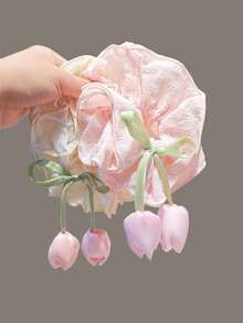 1/2个儿童简约可爱卡通郁金香发圈，百搭优雅，适合女孩扎马尾辫、丸子头等发型 - 彩色 - 查看 5