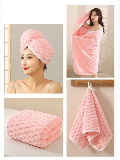 Women's Soft Coral Fleece Absorbent Cloud Shower Cap/Towel/Bath Towel/Large Bath Towel, Multiple Sizes Available