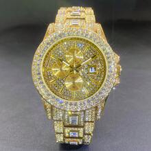 New MISSFOX Luxury Men's Watch Automatic Date Fashion Quartz Watch Men's Hip Hop Ice Rhinestone Women's Party Watch - Vàng - Xem 6