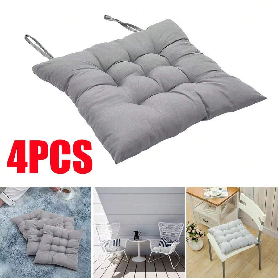 4Pcs Seat Pad Cushions For Dining Chairs Tie On Seater Pads Garden Outdoor Furniture Dining Patio Grey/Dark Blue - Light Grey - View 1