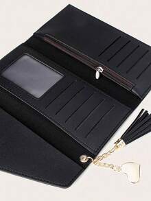 Personalized Synthetic Leather Wallet, Customizable Gold Foil Long Wallet With Cash & Card Slots, Customizable A-Z Initial Name & Heart Tassel Pendant, Perfect Gift For Girlfriend, Women's Wallet, Red Wallet, Local, School Supplies, Back To School, School Gift, Office, School, Classroom, Teacher Gift - Multicolor - View 7