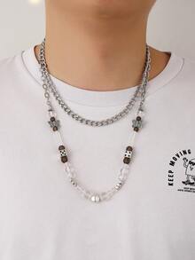 2pcs/Set Men's Butterfly Geometric Circle Glass Pendant Necklace Set, Elegant And Fashionable Versatile - Necklace - View 4