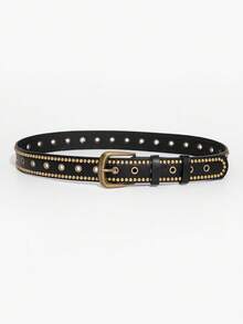 1pc Women's Punk Style Studded Buckle Denim Belt - Black - View 3