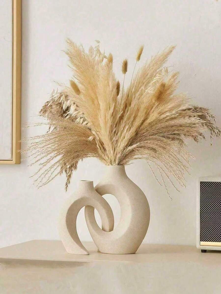 2pcs Ceramic Vase Set - Modern Wreath Shaped Vases, Creative White Flower Vases, Minimalist Style Decorative Vases, Suitable For Living Room, Entryway, Bookshelf, Fireplace, Centerpiece, Shelves, Room Decor (Please Note Product Dimensions)