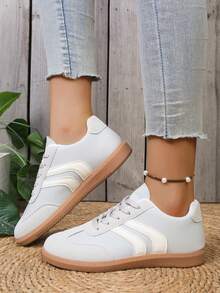 1 Pair Unisex Soft Sole Lightweight Casual Versatile Hook And Loop Fastening Sneakers, Convenient Slip-On, Suitable For All Seasons - Light Grey - View 5