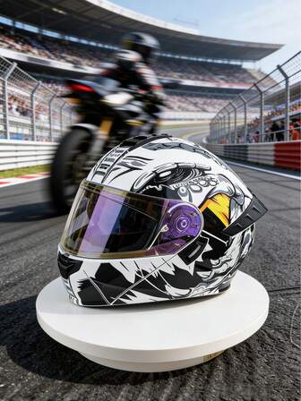 2 estilos disponibles Casco de motocicleta de cara completa con graffiti de monstruo, visera antirreflejo que cambia de color, casco de profesional para carreras
