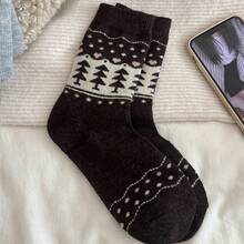 2 Pairs Of Simple And Fashionable Mid Tube Socks, Fel Island Socks, Women's Plush Thick Autumn And Winter Christmas Tree Stockings, Retro Pile Socks, Warm Socks - 淺灰 - 查看 9