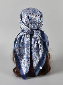 1入組印花細麻圍巾，時尚頭巾，髮箍，頭帶，打造出更具時尚感的造型