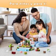 zxr cimetech 100 PCS Bloques Magnéticos Bloques de Construcción Magnéticos Imanes Didácticos Apilables para Niños Juguete Sensorial para Stem Juguetes Sensoriales Montessori para 3 Años Niños-Pradera121 - AzulPradera - Ver 3