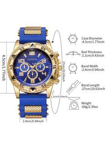 1pc Men's Silicone Watch, Classic Fashion Three-Eye Digital Scale Dial, Stylish Sporty Quartz Wristwatch (1pc/Set), Watch Box Not Included - Blue - View 3