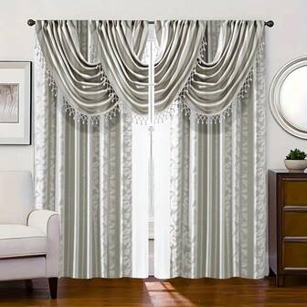 2片/套 3D图案窗帘，穿孔式半透明窗帘，优雅的窗户装饰，适用于客厅、卧室、餐厅，北欧风格、奢华风格、节日装饰、房间装饰，口袋式杆安装，数码印花半透明窗帘，涤纶材质，适用于客厅、公主房、衣柜、卧室、客厅、餐厅、浴室、厨房家居装饰