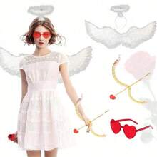 Cupid Costume Set With Angel Wings Bow Arrow Headband And Glasses Valentine Costume Accessories For Wedding Birthday Performance Supplies