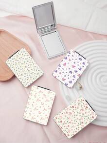 1 pieza Espejo de mano plegable de estilo campestre, espejo de vanidad portátil y ligero, de cuero de PU duradero, adecuado para todas las ocasiones y personas, espejo de bolsillo plegable cuadrado - Multicolor - Ver 2