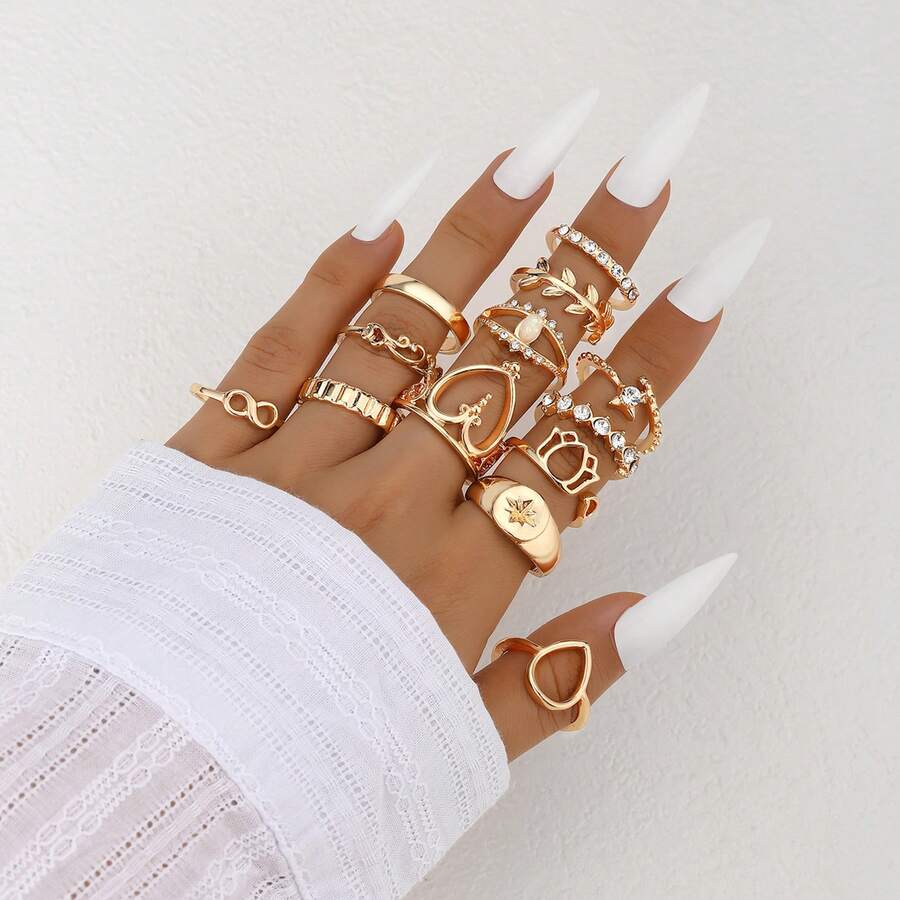 13 sztuk geometrycznych pierścionków w kształcie serca w stylu boho z kryształkami, idealnych do codziennego noszenia przez kobiety, na randki, imprezy, jako prezent dla dziewczyny, na Walentynki i do ulicznego stylu