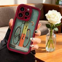 Cubierta de teléfono con borde protector color gris oscuro diseño de bicicleta vintage en colores naranja y verde para uso diario y estilo urbano - Burdeos - Ver 7