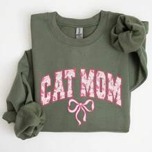 TaggedThreads Cat Mom Sweater, Coquette, Pink Bows, , Girly, Soft Girl Era Sweatshirt, Women's Crew Neck, Crewneck, Cozy Fall & Winter Styles Long Sleeve Tops - Unisex Women's & Men's Campus Daily Wear - 綠色 - 查看 1