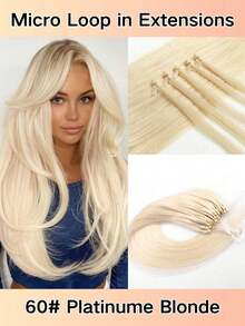 Micro Link Hair Extensions Human Hair Platinum Blonde Color 18 Inch Micro Ring Human Hair Extension #60 Blonde 0.5g/Strand Beads Hair Extensions 30g Micro Loop Human Hair Extensions - S60 - 查看 1