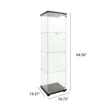 Vitrine en verre 164x42x35 cm,avec 4 étagères,porte simple,verre trempé,sur pied,adaptée pour salon chambre bureau,Noir - Noir - Voir 11