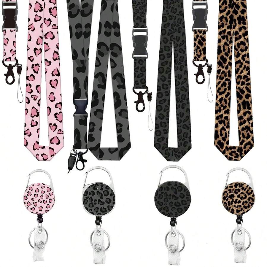 1pc (Lanyard + Badge Clip) Minimalist Leopard Print Pattern Lanyard For Nurse Office ID Badge, Versatile Detachable Nurse ID Badge Holder, Retractable Badge Reel With Rotating Clip, Office Name Card Holder, Medical Assistant Badge Accessory, Suitable For Nurses, Teachers, Students, Youths, Office Workers (Leopard Print Series) - Multicolor - View 1