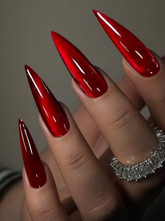 24 uñas postizas de color vino tinto para Año Nuevo, con forma larga de gota de agua, blanco y rojo, ojos de gato brillantes, forma larga y puntiaguda, cobertura completa de acrílico prensado, adecuadas como regalo de fiesta para damas, fiestas, bailes y decoración de arte de uñas