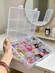 12-Compartment Transparent Plastic Storage Box With Cover, Girls Hair Accessories Organizer, Hair Clips And Elastic Bands Holder, Jewelry And Small Decorations Container - Multicolor - View 1