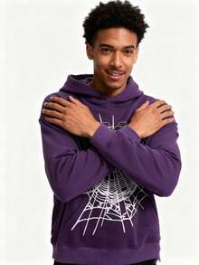 Men's Hip Hop Letter Printed Harajuku Retro Hoodie Long Sleeve Pants Set Joint Set For Men And Women - 紫色衛衣 - 查看 3