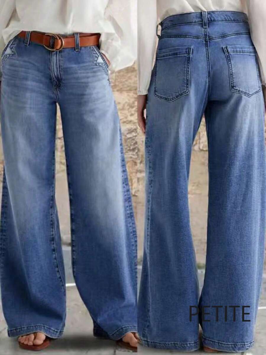 Casual Commute Washed Straight Stretch Jeans - Blue - View 1