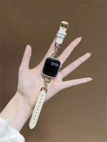 Chic Apple-Inspired Premium Moon Buckle & Leather Watch Band With Freely Adjustable Sizing | Sleek Design, Compatible With Apple Watch Ultra/SE/Series 11/10/9/8/7/6/5/4/3/2/1 | Fits 38mm 40mm 41mm 42mm 44mm 45mm 46mm 49mm - 42/44/45/49mm (s10) 46mm - View 8