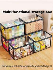 1个透明塑料收纳盒，带翻盖 - 180° 开合，大容量，适用于书籍、衣物、零食等 - 节省空间，适用于办公室和家庭收纳，透明设计方便查看，耐用书籍收纳盒