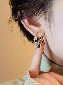 1 Đôi bông tai vòng kiểu Pháp cổ điển, thanh lịch, đa năng, sang trọng, cao cấp, thời trang, độc đáo, cá tính, thiết kế hình học, tráng men nhúng màu, kiểu dáng thiết yếu, ngọt ngào, dịu dàng dành cho nữ - Nhiều màu - Xem 5