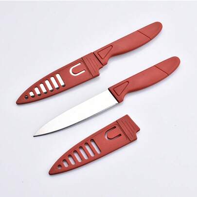 Cuchillo pelador de acero inoxidable de 4 pulgadas, hoja antiadherente, mango ergonómico y funda, rojo