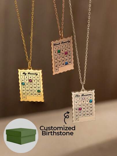 1pc Calendar Birthstone Necklace By Caitlyn Minimalist Engraved Birthday Or Save The Date Necklace Personalized Anniversary Gift, Personalized Customized Name Text+Anniversary, As A Daughter, Baby, Mother, Valentine's Day Gift