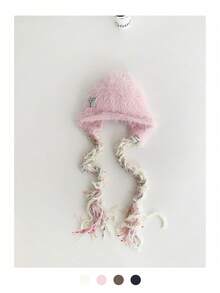 1pc Fluffy Frizzy Pink Hat, Cute & Sweet Knitted Beanie For Women, Versatile Ear Warmer Hat, Autumn/Winter - Fluffy Colorful Braided Knit Hat - View 13