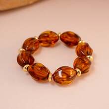 1pc Retro Acrylic Asymmetrical Oval Beaded Elastic Bracelet - Oval - View 4