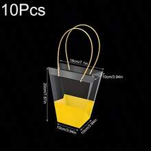 10个装梯形透明花卉手提袋，防水PP塑料材质，手提式花卉袋，花束袋，手提包，适用于花店