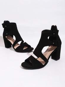 1 đôi sandal cao gót đế dày hở mũi, kiểu dáng đan chéo, khoét lỗ dành cho thiếu nữ/bé gái, quai cài đơn giản, đế platform thoải mái, giày hở mũi, sandal cao gót đế dày thời trang. - màu đen - Xem 2