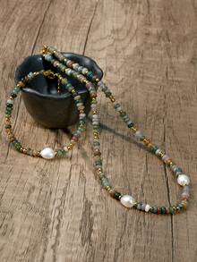 Vintage Boho-Stil Edelstein & Zuchtperlen Halsketten Set - Natürliche Edelstein Perlen Schmuck, geeignet für den täglichen Gebrauch und den Urlaub, ganzjährig, ein ideales Geschenk zum Valentinstag - Verschiedenfarbig - Übersicht 5