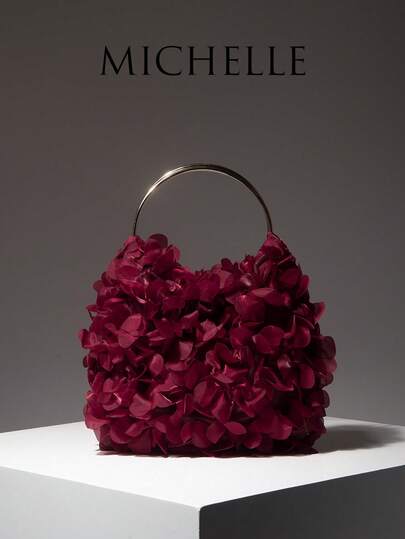 Çiçek Desenli Kadın El Çantası, Bordo Cüzdan, Gelin Partisi Çantası, Düğün Aksesuarı, Zarif Bayan El Çantası, Kadınlar İçin Noel/Sevgililer Günü Hediyesi (Rastgele Desen)