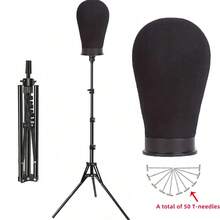 22-Inch Canvas Wig Head Model With 61-Inch Adjustable Tripod, Mannequin Head Set For Styling Display - 22inch - View 3