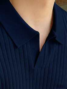 GRDR Men's Loose Fit Thin Ribbed Knit Cardigan, Casual Versatile Outerwear - Navy Blue - View 3