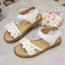 儿童可爱白色珍珠花朵凉鞋，适合儿童夏季和假日装扮 - 白色 - 查看 15