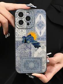 1 pieza Alfombra vintage azul y blanca con estampado de sol en 2D, estilo clásico y de alta gama al estilo de corbata de caballero de Oriente Medio, adecuada como regalo de cumpleaños, vacaciones para amigos, familiares, parejas o usted mismo, funda de carcasa suave mate negra compatible con iPhone 17/16/15/14/13/12/11/Pro/ProMax/X/XR/XS/XSMAX/7/8/PLUS y modelos, versión internacional, no la versión nacional - Negro - Ver 6