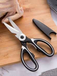 1 Set Of Kitchen Scissors, Stainless Steel Kitchen Poultry Scissors Suitable For Food, Meat, Chicken, Bones, And Fish - Black And White Meat Cutting Scissors, Heavy-Duty Bone Scissors, Multi-Purpose Herb Scissors, Ergonomic Handle, Anti Slip Design, Food Preparation - Multicolor - View 9